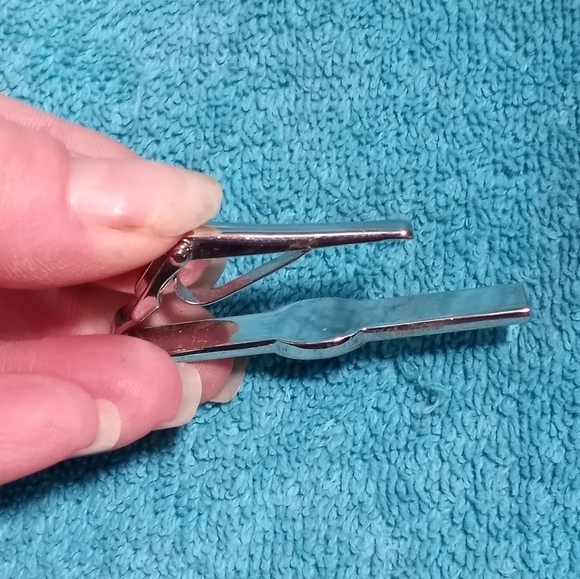 Silver and Black Stone Tie Clip Might Be Onyx Not Sure Vintage - Picture 4 of 7